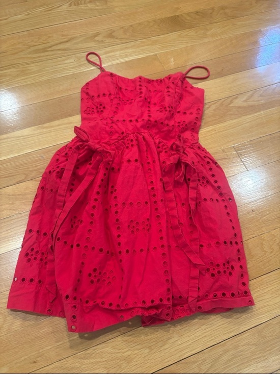 Damson Madder Dresses & Skirts - Bright Red Eyelet Spaghetti-Strap Casual Dress
